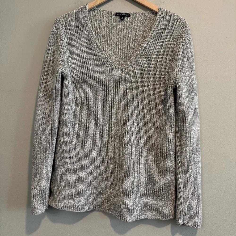 J. Crew Gray V-Neck Pullover Knit Sweater Cotton S